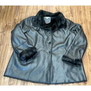 Coldwater Creek Black Faux Fur Trim Coat